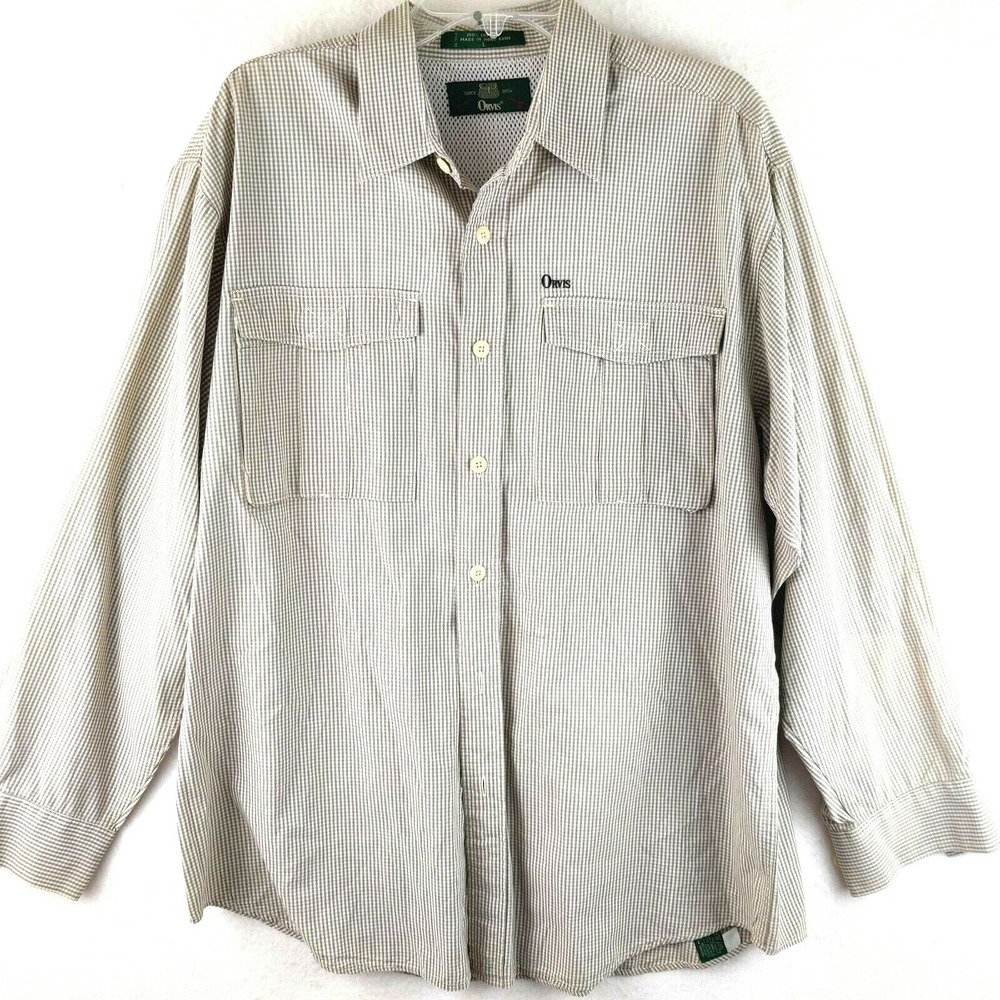 Orvis Mens Large Long Sleeve Check Vented Fishing Shirt Beige Size Large